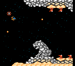This level more than casually resembles the first stage of Gradius 3...except for those big stone cougars!
